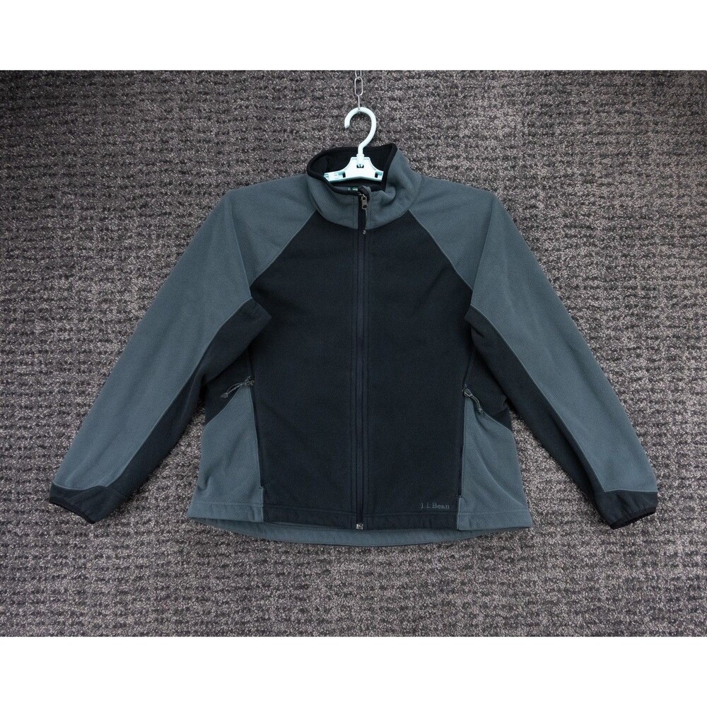 LL Bean Jacket Womens XL Black Gray Full Zip Polartec Windbloc Fleece Gorpcore